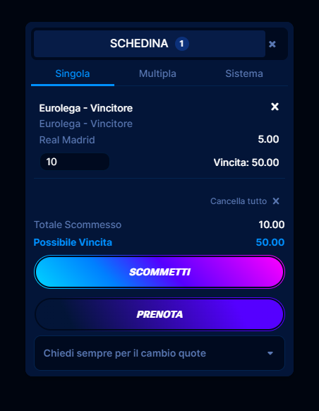 Esempio di scommessa sul basket su Boomerang